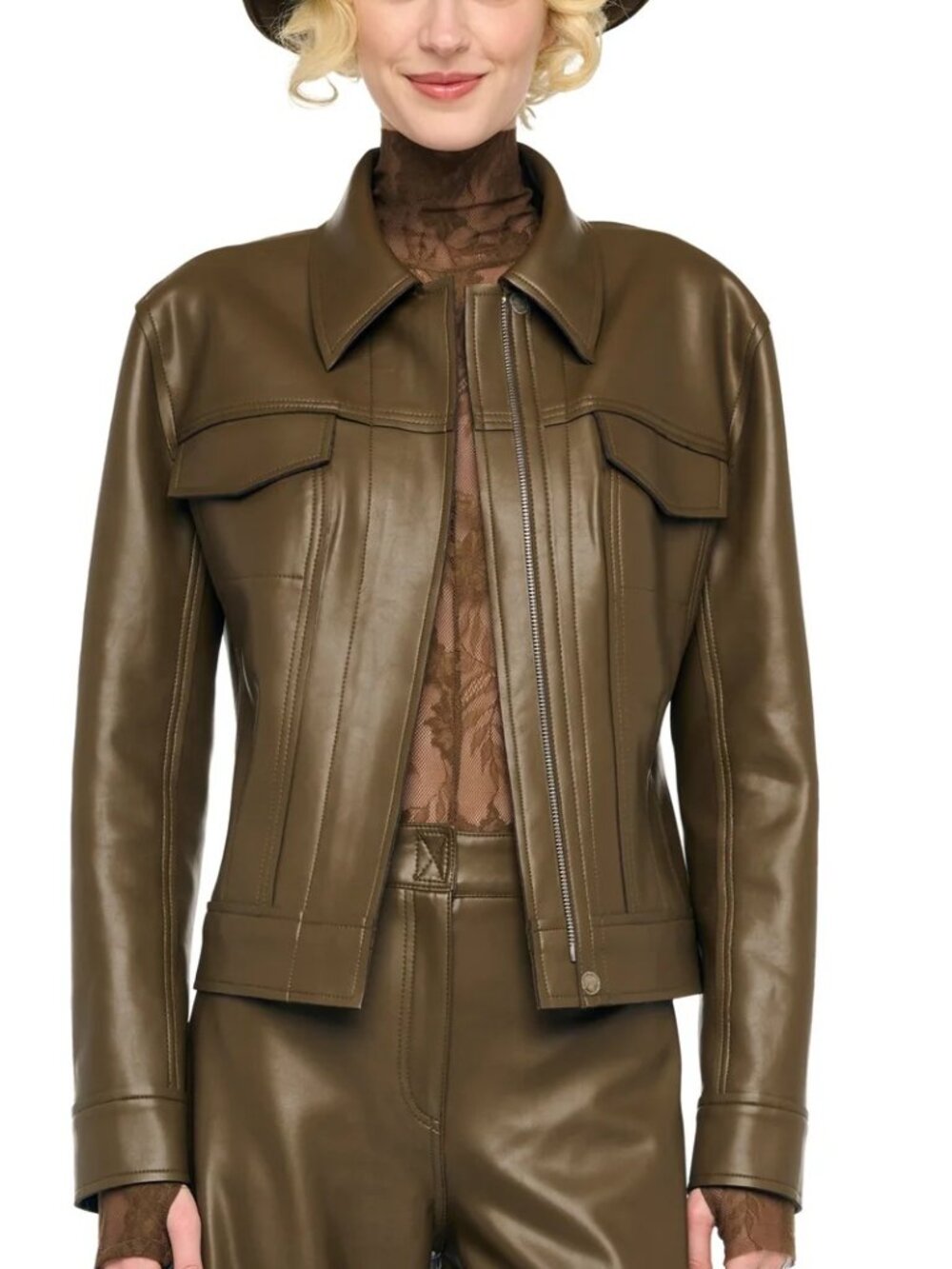 Norma Kamali Bark Faux Leather Jacket, XXS